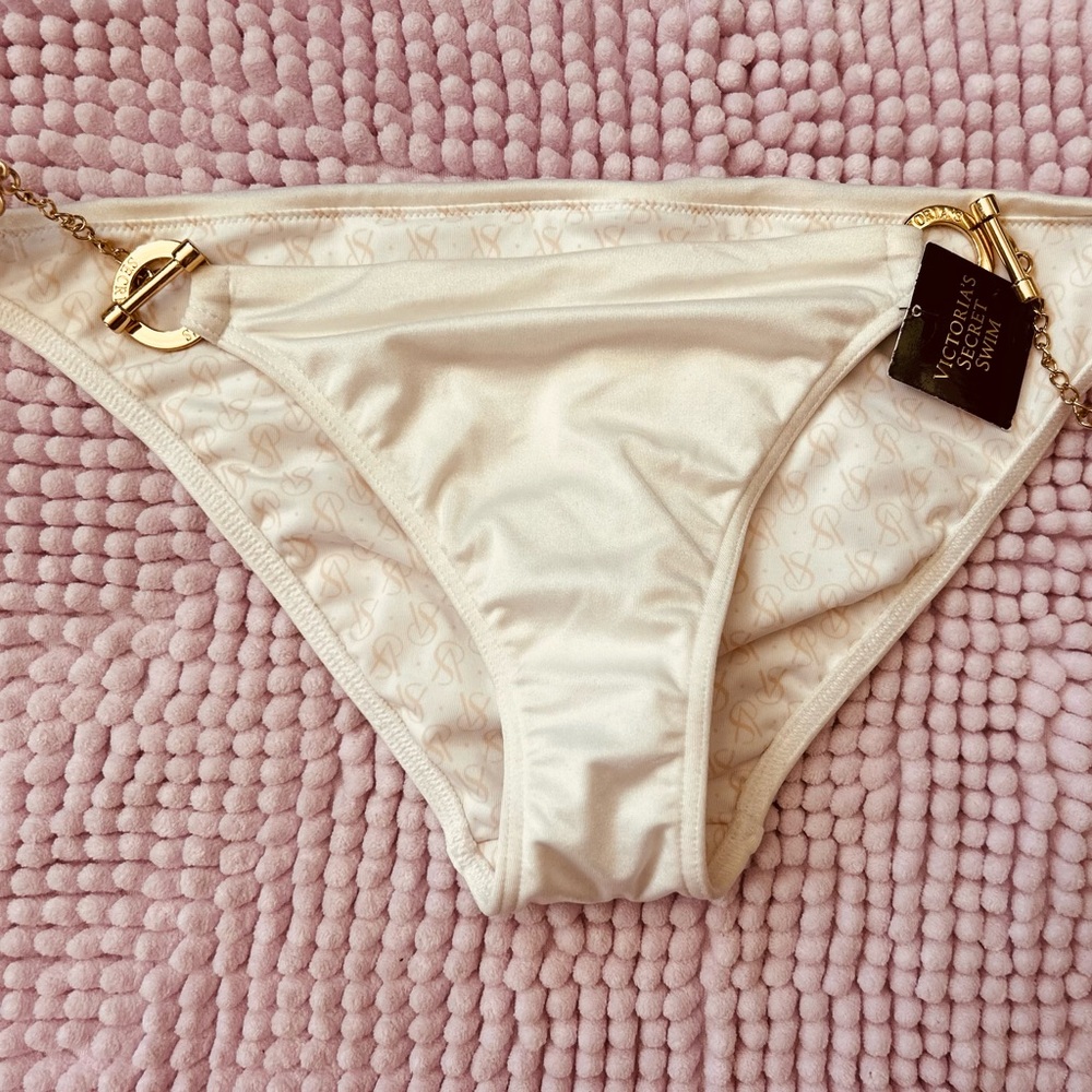 Victoria's Secret cream Chain Swim Bikini Bottom **RARE**